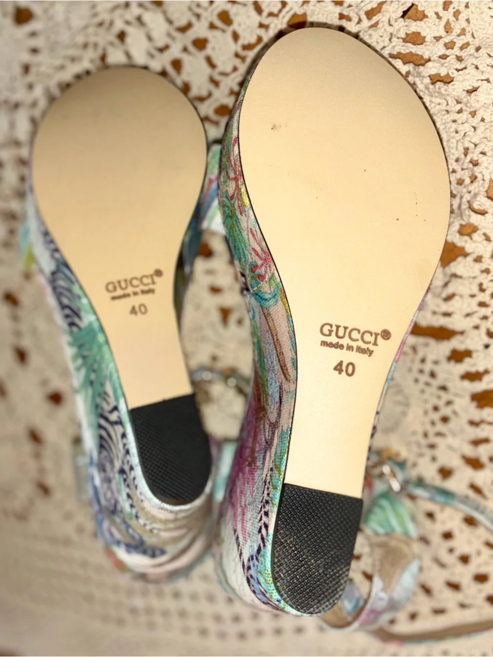 Gucci Floral Tiger Print Platform Wedges with Horsebit Detail